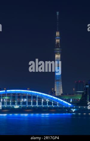 Sumida River Night Scene / Tokyoskytree und Eitaibashi Bridge Stockfoto