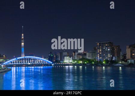 Sumida River Night Scene / Tokyoskytree und Eitaibashi Bridge Stockfoto