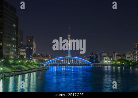 Sumida River Night Scene / Tokyoskytree und Eitaibashi Bridge Stockfoto