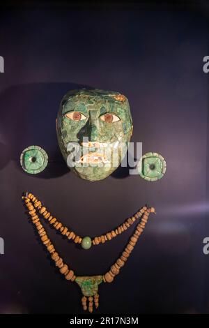 Grabmaske aus Calakmul, späte klassische Periode, Maya archäologisches Museum, Fort San Jose, Campeche, Mexiko Stockfoto