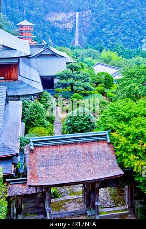 Nachi-Fall und fünfstöckige Pagode vom Seigantoji-Tempel im Nachi-Berg Stockfoto