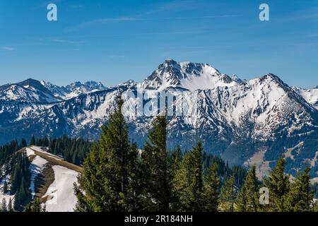 Eine gemütliche Wanderung von Zoeblen Zugspitzblick zum Schoenkahler im wunderschönen Tannheimer Valley Stockfoto