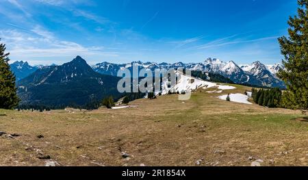 Eine gemütliche Wanderung von Zoeblen Zugspitzblick zum Schoenkahler im wunderschönen Tannheimer Valley Stockfoto