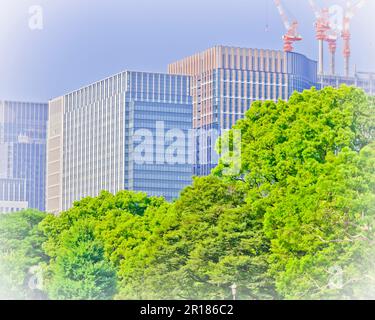 Hibiya Park und eine Gruppe von Gebäuden in Marunouchi Stockfoto