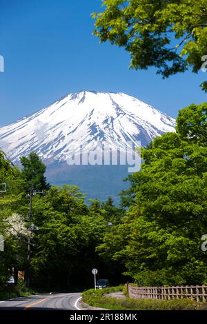 Blick auf Mt. Fuji vom Yamanaka Lakeside Malmo Street aus gesehen Stockfoto