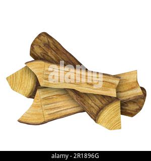 Aquarelle Darstellung von Kaminholz zum Campen auf weißem Hintergrund. Handgezeichnet. Stockfoto