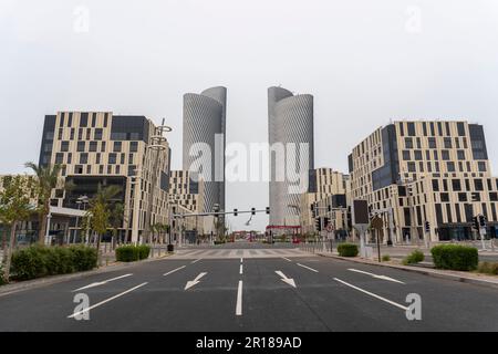 Lusail Plaza Towers oder Lusail Plaza Complex besteht aus vier Bürotürmen auf der Al Sa'ad Plaza, Commercial Boulevard, Lusail, Katar. Stockfoto