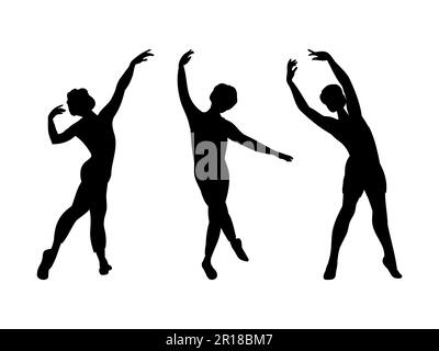 Silhouette des männlichen Balletttänzers isoliert auf Weiß Stock Vektor