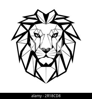 Löwenlogo. Abstrakter schwarzer geometrischer Löwenkopf. Löwengesichtszeichnung. Vektordarstellung Stock Vektor