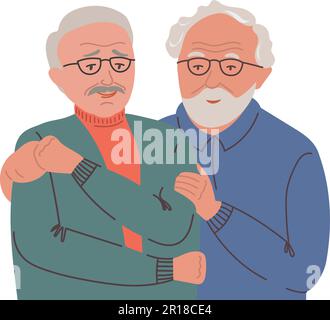 Alte Erwachsene, schwule Paare, Vektordarstellung. Ältere LGBT-Männer in Ruhe und lieben Umarmungen. Reife Menschen porträtieren isoliert Stock Vektor