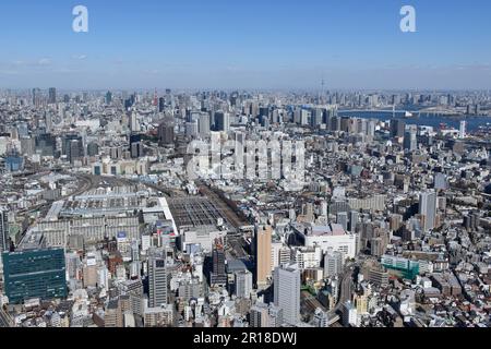 Oimachi Station Luftaufnahme aus dem Südwesten von Odaiba, Rainbow Bridge Gegend Stockfoto