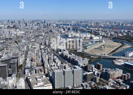 Omori Kaigan Station Luftaufnahme aus dem Südwesten Odaiba, Rainbow, Metropolregion Stockfoto