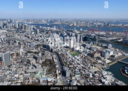 Samezu Station Luftaufnahme aus dem Südwesten von Higashi-Shinagawa, Odaiba, Rainbow Gegend Stockfoto