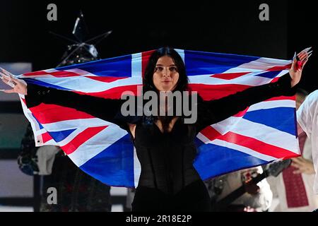 Mae Muller aus Großbritannien bei der Generalprobe für das Finale des Eurovision Song Contest in der M&S Bank Arena in Liverpool. Foto: Freitag, 12. Mai 2023. Stockfoto