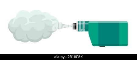 Vape-Pen-Hipster-Ausrüstung zum Rauchen. Elektronische Zigarette mit Rauchwolke. Hipster-Accessoire E-Zigarette zum Dampfen. Vektorabzug des Verdampfers isolierte Darstellung Stock Vektor