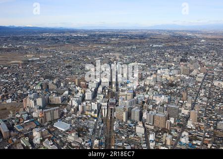 Kawagoe-Station Luftaufnahme vom Südosten in Richtung kawagoe-Shi-Station Stockfoto