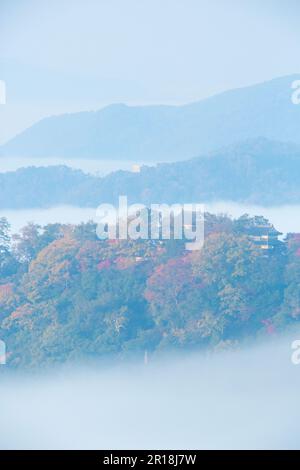 Schloss Bitchu Matsuyama im Nebel Stockfoto