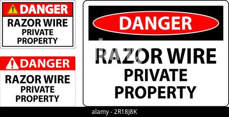 Gefahrenschild Razor Wire, Schild Für Privatbesitz Stock Vektor