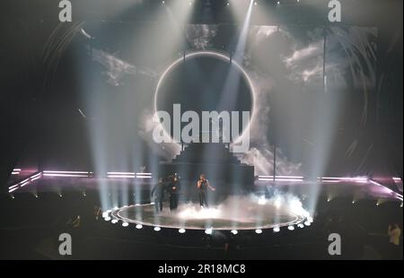 Italien nimmt Marco Mengoni bei der Generalprobe für das Finale des Eurovision Song Contest in der M&S Bank Arena in Liverpool Teil. Foto: Freitag, 12. Mai 2023. Stockfoto