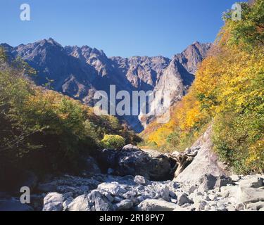 Mt. Tanigawa und Ichinokurasawa im Herbst Stockfoto