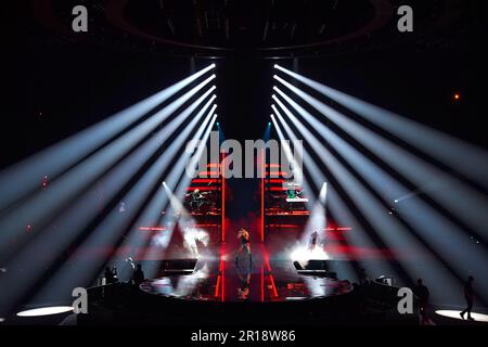 Der deutsche Kandidat Lord of the Lost während der Generalprobe für das Finale des Eurovision Song Contest in der M&S Bank Arena in Liverpool. Foto: Freitag, 12. Mai 2023. Stockfoto