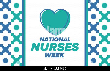 Nationale Schwesternwoche. Danke, Schwestern. Medizin und Gesundheitswesen. Kämpfer gegen Viren und Krankheiten. Gefeiert in den USA. Vektorposter Stock Vektor