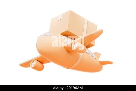Flugzeug und Transport im Cartoon-Stil, 3D-Rendering. Digitale Zeichnung. Stockfoto