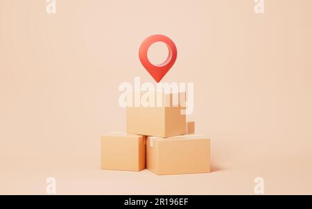 Papierbox mit Logistik- und Lagerkonzept, 3D-Rendering. Digitale Zeichnung. Stockfoto