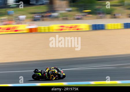 12. Mai 2023; Circuit de la Sarthe, Le Mans, Pays de la Loire, Frankreich; 2023 MotoGP SHARK Grand Prix de France Practice Day: Nummer 72 Mooney VR46 Rennfahrer Marco Bezzecchi während der Übung 1 auf dem französischen MotoGP Stockfoto