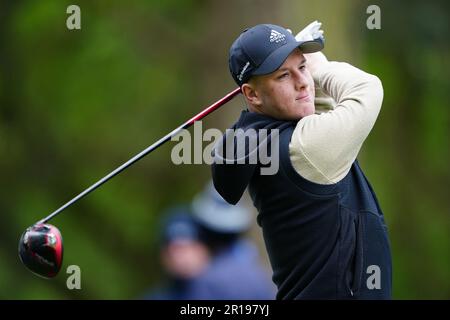 Brendan Lawlor Tees der 1. an Tag 3 der G4D Open im Woburn Golf Club, Milton Keynes. Foto: Freitag, 12. Mai 2023. Stockfoto