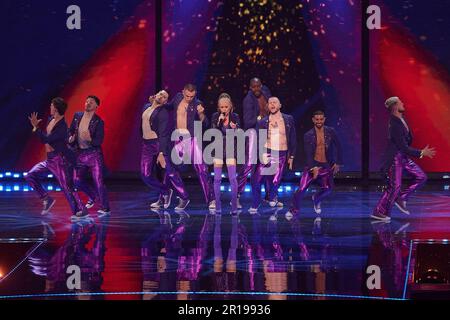 Liverpool, Vereinigtes Königreich 12. Mai, 2023 . Sonia zeigte sich auf der Bühne bei der Generalprobe für das große Finale des Eurovision Song Contest in der M&S Bank Arena. Kredit: Alan D West/EMPICS/Alamy Live News Stockfoto