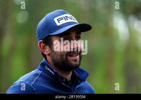 Juan Postigo reagiert am dritten Tag der G4D Open im Woburn Golf Club, Milton Keynes. Foto: Freitag, 12. Mai 2023. Stockfoto