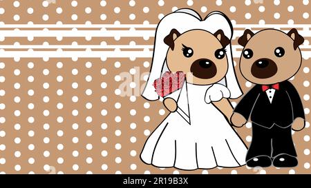 Pug Dog Paar verheiratet Cartoon Hintergrund Illustration im Vektorformat Stock Vektor