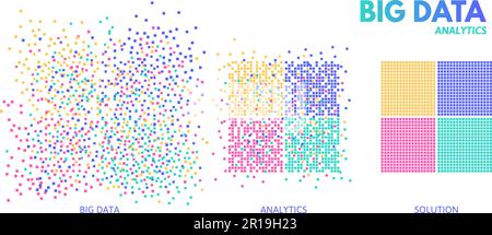 Big-Data-Analyse. Analyse und Sortierung chaotischer Daten nach strukturierter Lösung. Darstellung des Vektorkonzepts des Algorithmus für maschinelles Lernen Stock Vektor