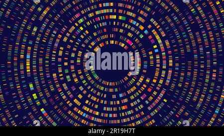 Infografik zum DNA-Test. Genomsequenzkarte, radialer zweidimensionaler Barcode und abstrakte Hintergrunddarstellung des Big-Data-Strukturvektorkonzepts Stock Vektor