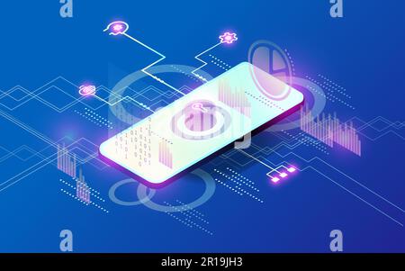 Isometrisches Schutzkonzept für die Sicherheit von Mobiltelefonen Stock Vektor