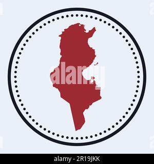 Tunesische Briefmarke. Rundes Logo mit Landkarte und Titel. Stilvolles minimalistisches tunesisches Abzeichen mit Karte. Vektordarstellung. Stock Vektor