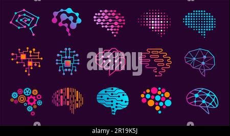 Menschliches Gehirn. Symbole für Innovation Thinking, künstliche Intelligenz, neuronale Engine und Gedankenforschung Stock Vektor