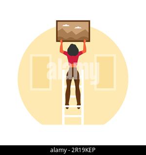 Ein Mann mit einem Holzrahmen an der Wand. Stock Vektor