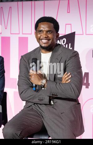 Mailand, Italien - 12 2023. Mai - Samuel Eto'o Gast in einer Talkshow der Mailänder Fußballwoche, die von La Gazzetta dello Sport Credit: Kines Milano/Alamy Live News ausgerichtet wird Stockfoto