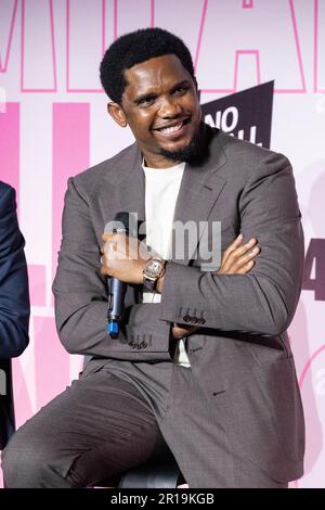 Mailand, Italien - 12 2023. Mai - Samuel Eto'o Gast in einer Talkshow der Mailänder Fußballwoche, die von La Gazzetta dello Sport Credit: Kines Milano/Alamy Live News ausgerichtet wird Stockfoto