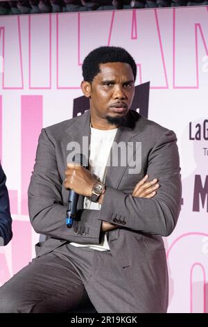 Mailand, Italien - 12 2023. Mai - Samuel Eto'o Gast in einer Talkshow der Mailänder Fußballwoche, die von La Gazzetta dello Sport Credit: Kines Milano/Alamy Live News ausgerichtet wird Stockfoto