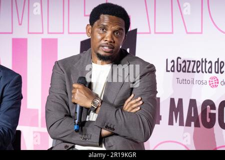 Mailand, Italien - 12 2023. Mai - Samuel Eto'o Gast in einer Talkshow der Mailänder Fußballwoche, die von La Gazzetta dello Sport Credit: Kines Milano/Alamy Live News ausgerichtet wird Stockfoto