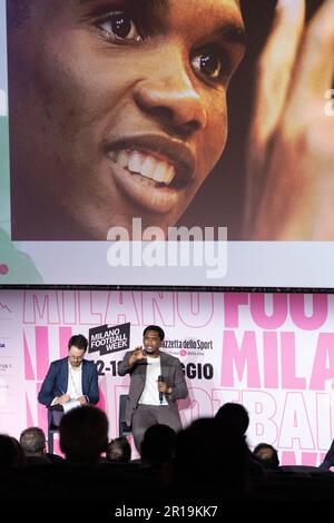 Mailand, Italien - 12 2023. Mai - Samuel Eto'o Gast in einer Talkshow der Mailänder Fußballwoche, die von La Gazzetta dello Sport Credit: Kines Milano/Alamy Live News ausgerichtet wird Stockfoto