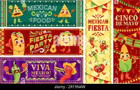Mexikanische Restaurantbanner. Nachos, Tacos und Burrito Fiesta Food Court Flyer. Vektorvorlagensatz für Viva Mexico Meals Cartoon Stock Vektor