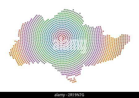 Gepunktete Karte von Sentosa. Digitale Stilform von Sentosa. Technisches Symbol der Insel mit abgestuften Punkten. Fantastische Vektordarstellung. Stock Vektor