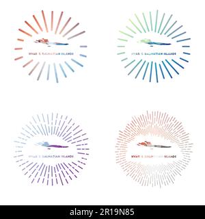 Hvar und dalmatinische Inseln, niedriger Sonnenaufgang. Logo der Insel im geometrischen Polygonstil. Vektordarstellung. Stock Vektor