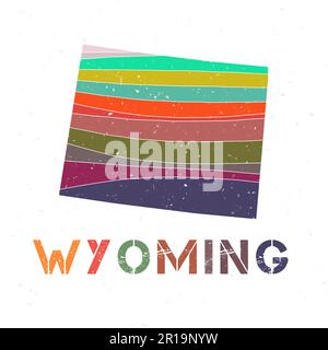 Wyoming Kartendesign. Form des US-Bundesstaates mit wunderschönen geometrischen Wellen und Grunge-Textur. Wunderschöne Vektordarstellung. Stock Vektor