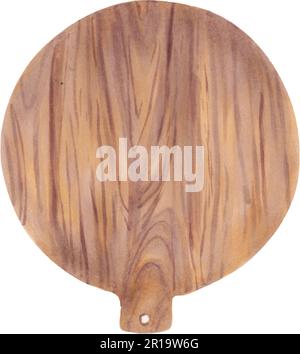 Rundes Holzschneidbrett. Ein Objekt, Draufsicht. Handgezeichneter Marker und Aquarellzeichnung. Das Schnittelement Clip Art Element für Designdekoration. Stock Vektor