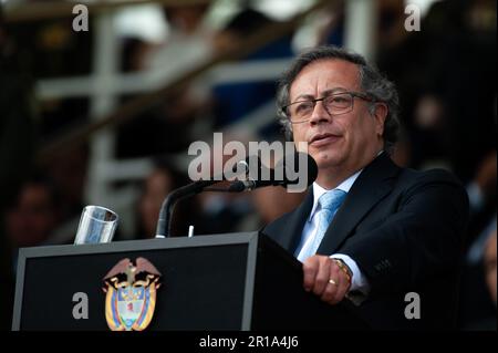 Kolumbiens Präsident Gustavo Petro spricht während der Zeremonie des neuen kolumbianischen Polizeidirektors William Rene Salamanca im General Santander Pol Stockfoto